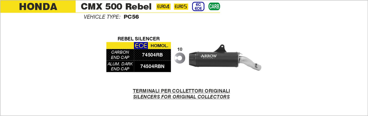 Arrow 74504RB Rebel Slip On With Carbon Fiber End Cap