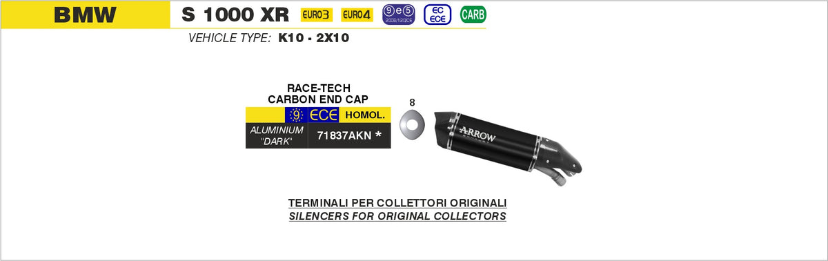 Arrow 71837AKN Race-Tech Aluminium Dark Slip On With Carbon End Cap