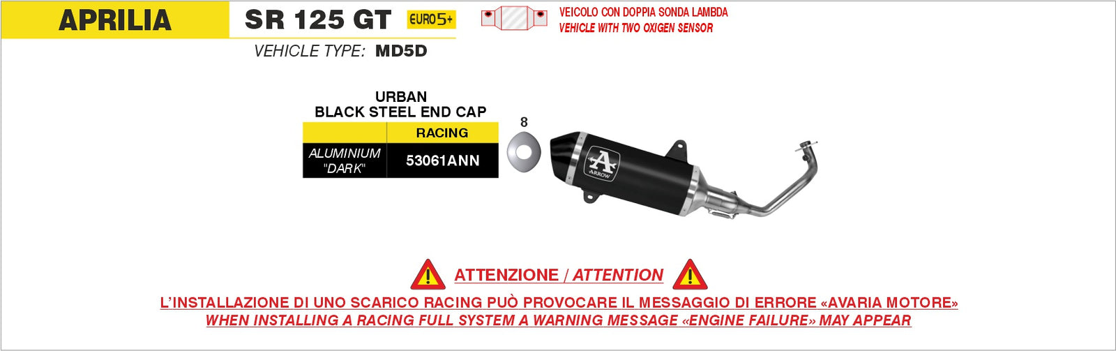 Arrow 53061ANN Racing Full System With Urban Aluminium Dark Slip On With Dark steel End Cap